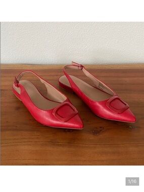 Nordstrom Becca Pointed Toe Slingback Flat Red leather shoe classy size 7
